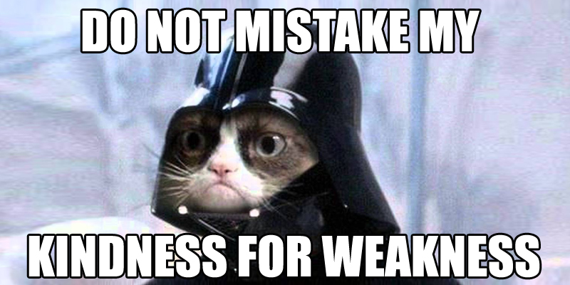 Do not mistake my kindness for weakness.
